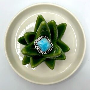 Sterling silver and Larimar ring size 9 1/4 Bohemian festival ring